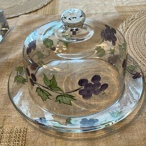 Glass Cheese Dome with Grape Design